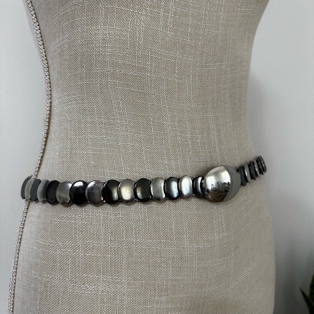 Vintage Metal Silver and Black Elastic Belt